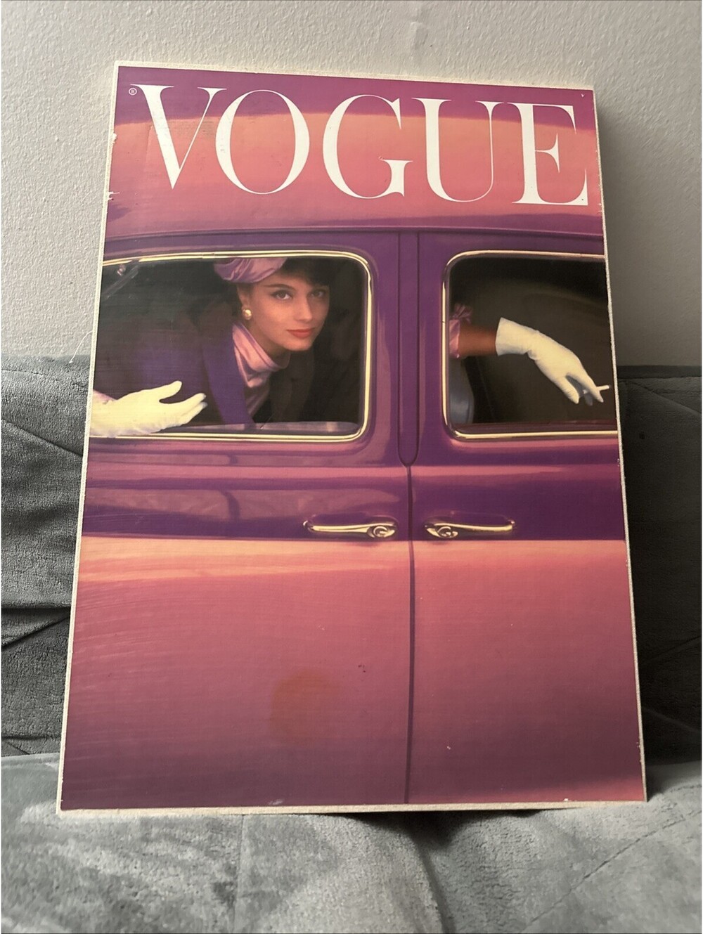 Vintage the VOGUE 1950's Cloche Hat Pink Purple Cigarette Wall Art OOAK